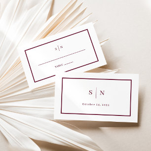 Minimal and Chic   Burgundy Wedding Flat Place Card
