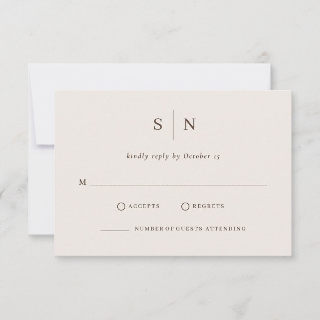 Minimal and Chic Creamy White and Brown Wedding RSVP Card (Front)
