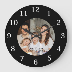 Minimal and Chic   Custom Photo and Family Name  Large Clock