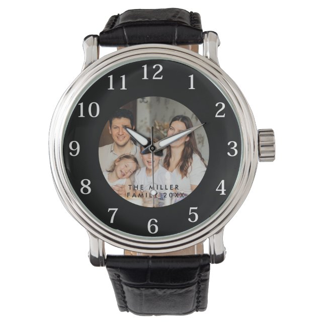 Minimal and Chic | Custom Photo and Family Name  Watch (Front)