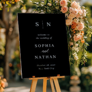 Minimal and Chic   Dark Black Wedding Welcome Acrylic Sign