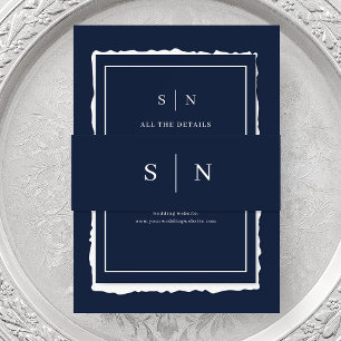Minimal and Chic Dark Navy Blue Monogram Invitation Belly Band