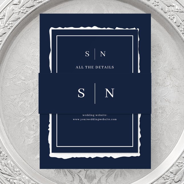 Minimal and Chic | Dark Navy Blue Monogram Invitation Belly Band (Creator Uploaded)