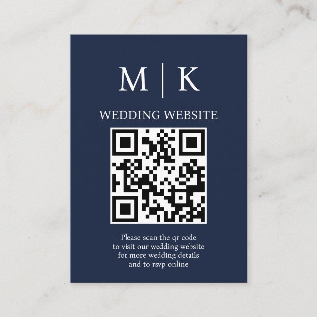Minimal and Chic |Dark Navy Blue QR Code Wedding Enclosure Card (Front)