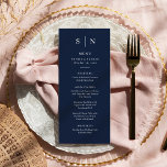 Minimal and Chic | Dark Navy Blue Wedding Menu<br><div class="desc">These elegant,  modern wedding menu cards or rehearsal dinner menu cards feature a simple navy blue and white text design that exudes minimalist style. Add your initials or monogram to make them completely your own.</div>