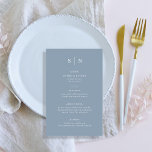 Minimal and Chic | Dusty Blue and White Menu<br><div class="desc">These elegant,  modern wedding menu cards or rehearsal dinner menu cards feature a simple dusty blue and white text design that exudes minimalist style. Add your initials or monogram to make them completely your own.</div>