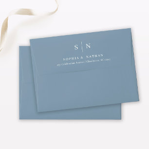 Minimal and Chic   Dusty Blue and White Wedding Envelope