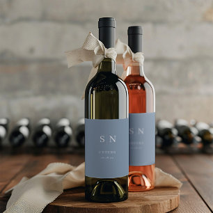 Minimal and Chic Dusty Blue Monogram Cheers Wine Label