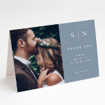 Minimal and Chic | Dusty Blue Photo Wedding Thank You Card<br><div class="desc">These elegant,  modern wedding thank you folded cards feature a simple dusty blue and white text design that exudes minimalist style,  with your favourite personal wedding photo. Add your initials or monogram to make them completely your own.</div>