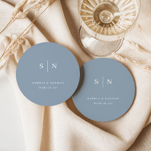 Minimal and Chic Dusty Blue Wedding Round Paper Coaster