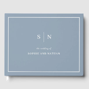 Minimal and Chic Dusty Blue   White Border Wedding Guest Book