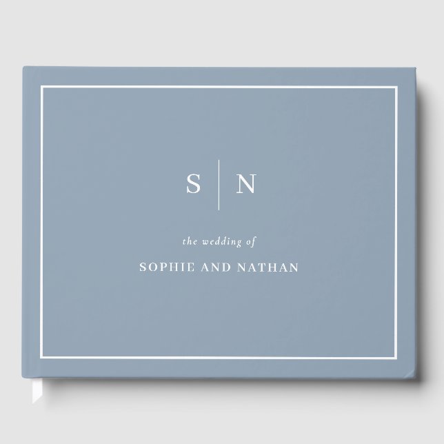 Minimal and Chic Dusty Blue | White Border Wedding Guest Book (Front)