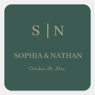 Minimal and Chic   Emerald Green and Gold Wedding Square Sticker