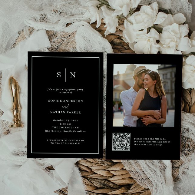 Minimal and Chic | Engagement Party QR Code Photo Invitation (Creator Uploaded)