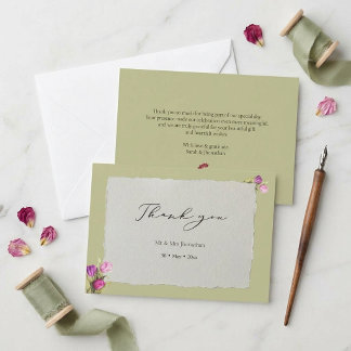 Minimal and Chic Floral Sage Green Wedding Thank You Card