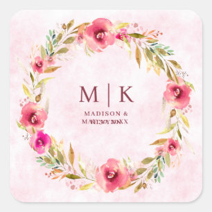 Minimal and Chic Floral   Wedding  Square Sticker