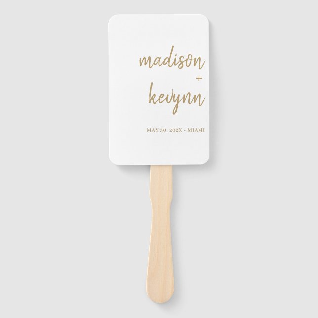 Minimal and Chic | Gold and White Wedding  Hand Fan (Front)