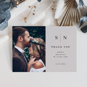 Minimal and Chic   Grey and Black Photo Wedding Thank You Card