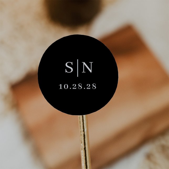 Minimal and Chic | Monogram Dark Black Classic Round Sticker (Creator Uploaded)