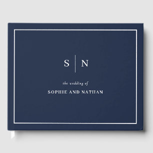 Minimal and Chic Navy and White Border Wedding Guest Book