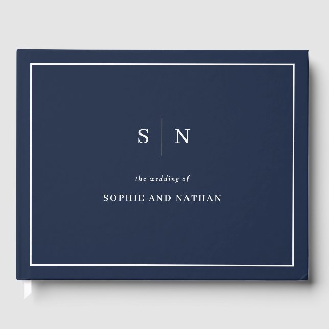 Minimal and Chic | Navy and White Border Wedding Guest Book (Front)