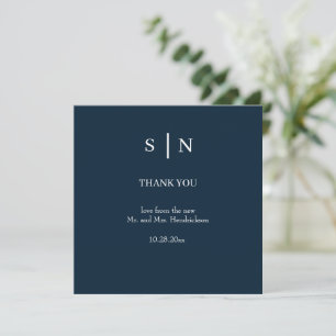 Minimal and Chic   Navy Blue and White Wedding Thank You Card