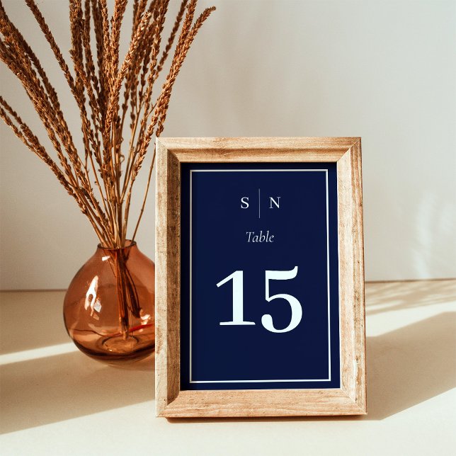 Minimal and Chic | Navy Blue with Border Wedding Table Number (Creator Uploaded)