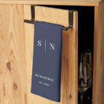Minimal and Chic | Navy Monogram Date Established Kitchen Towel<br><div class="desc">This elegant,  modern kitchen towel features a simple navy blue and white text design that exudes minimalist style. Add your initials or monogram,  as well as your last name and date established. The perfect housewarming gift for newlyweds or a couple moving into their first new home.</div>