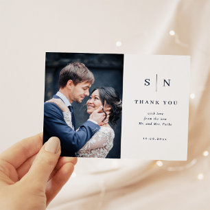 Minimal and Chic Navy   Photo Wedding Thank You Postcard