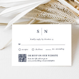 Minimal and Chic Navy   Traditional and QR Code RSVP Card