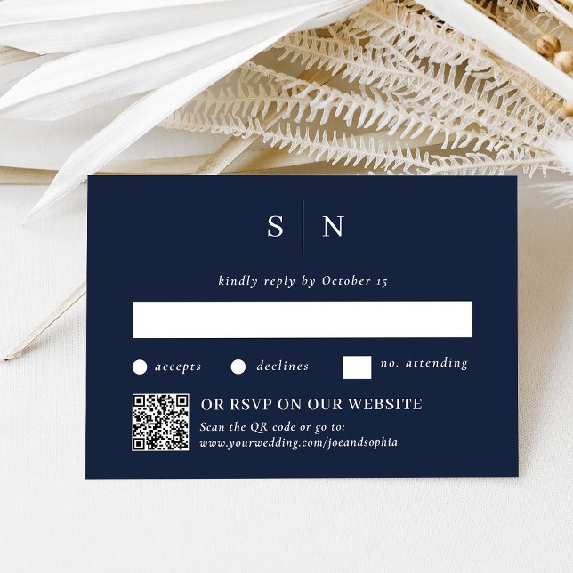 Minimal and Chic Navy | Traditional and QR Code RSVP Card (Creator Uploaded)