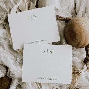 Minimal and Chic   Olive Green and White Monogram Card