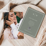 Minimal and Chic | Photo Back and QR Code Wedding Save The Date<br><div class="desc">These elegant, modern save the date cards feature a simple sage green and white minimalist text design, with a classic frame at the border and a spot to add your QR code where your guests can find further wedding details. Add your initials or monogram to make them completely your own,...</div>
