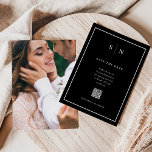 Minimal and Chic | Photo Back and QR Code Wedding Save The Date<br><div class="desc">These elegant, modern save the date cards feature a simple white minimalist text design on a dark black background, with a classic frame at the border and a spot to add your QR code where your guests can find further wedding details. Add your initials or monogram to make them completely...</div>
