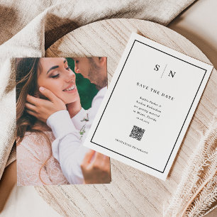 Minimal and Chic   Photo Back and QR Code Wedding Save The Date