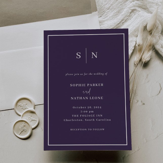 Minimal and Chic | Purple and White Border Wedding Invitation (Creator Uploaded)