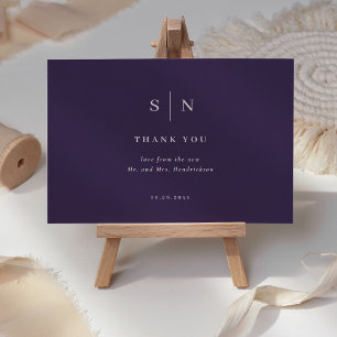Minimal and Chic Purple and White Wedding Thank You Card