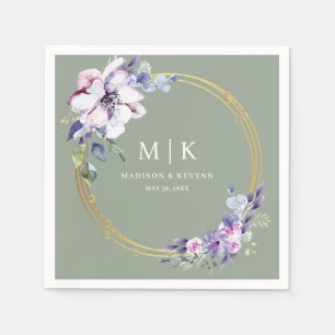 Minimal and Chic Purple Gold Sage Green Wedding Napkin