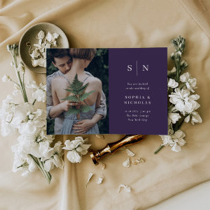 Minimal and Chic   Purple Photo Wedding Invitation