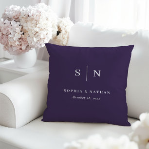 Minimal and Chic Purple Wedding Monogram Throw Pillow
