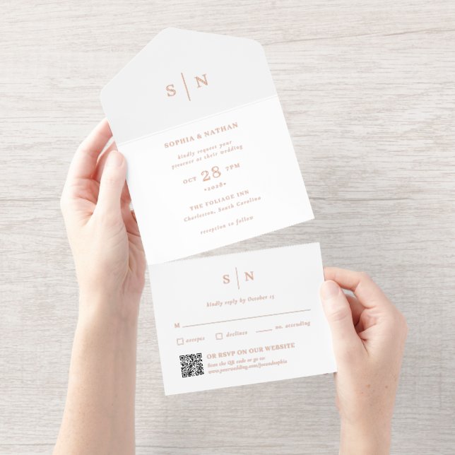 Minimal and Chic | QR Code Wedding Gold Foil All In One Invitation (Tearaway)