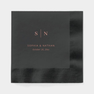 Minimal and Chic   Rose Gold on Black Foil Napkins