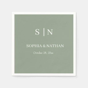 Minimal and Chic   Sage Green and White Wedding Napkin