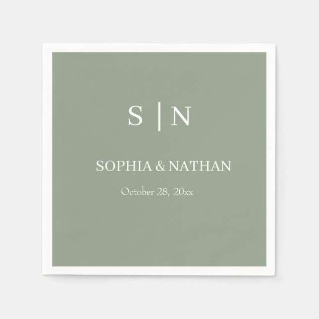 Minimal and Chic | Sage Green and White Wedding Napkin (Front)