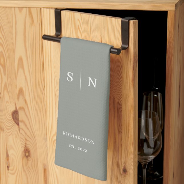 Minimal and Chic | Sage Green Monogram and Date Kitchen Towel (Thirds Fold)
