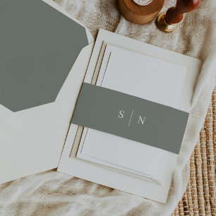Minimal and Chic   Sage Green Monogram Invitation Belly Band