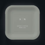 Minimal and Chic Sage Green | Wedding Paper Plate<br><div class="desc">These elegant,  modern wedding or bridal shower paper plates feature a simple sage green and white text design that exudes minimalist style. Add your initials or monogram to make them completely your own.</div>