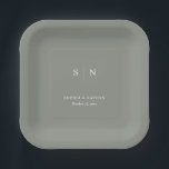 Minimal and Chic Sage Green | Wedding Paper Plate<br><div class="desc">These elegant,  modern wedding or bridal shower paper plates feature a simple sage green and white text design that exudes minimalist style. Add your initials or monogram to make them completely your own.</div>