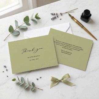 Minimal and Chic Sage Green Wedding Thank You Card