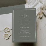 Minimal and Chic | Sage Green with Border Wedding Invitation<br><div class="desc">These elegant,  modern wedding invitations feature a simple sage green minimalist text design,  with white text and a classic frame at the border. Add your initials or monogram to make them completely your own.</div>